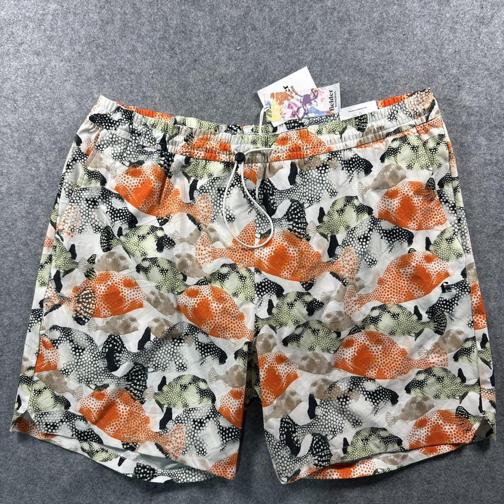 Fielder Bonobos Swim Trunks XL Orange/White Fish Print UPF‎ 50 Quick Dry